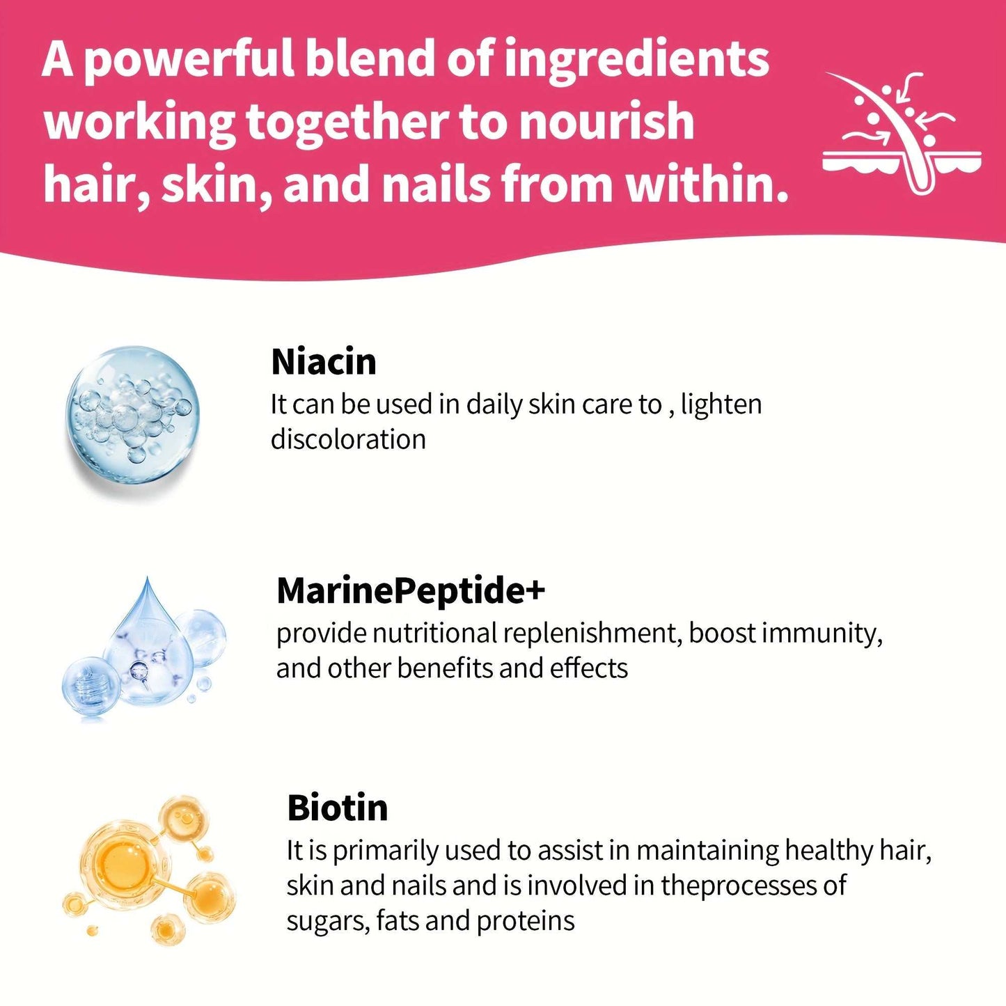 Hiplus Hair Growth Gummies - Collagen Complex, 90 Count BoosTelle